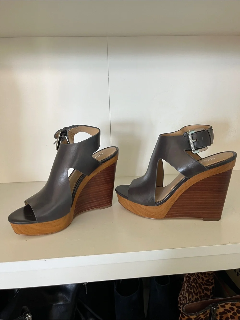 Michael Kors black Leather Platform Ankle-Strap Sandals